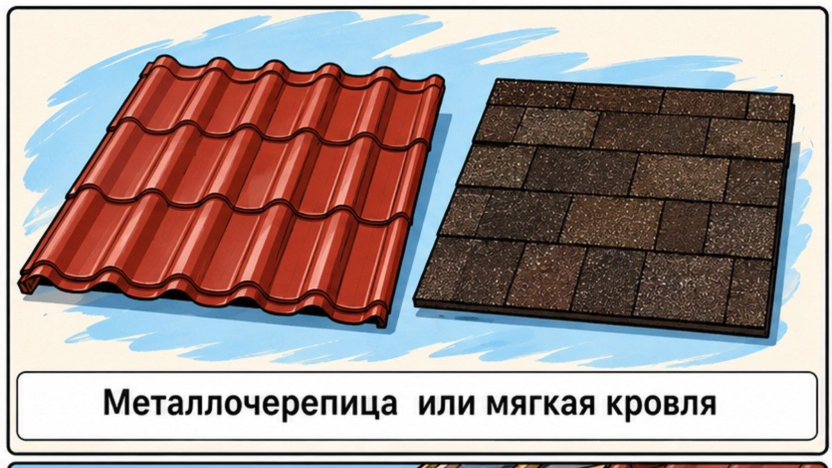 Металлочерепица и мягкая кровля - образцы материалов рядом