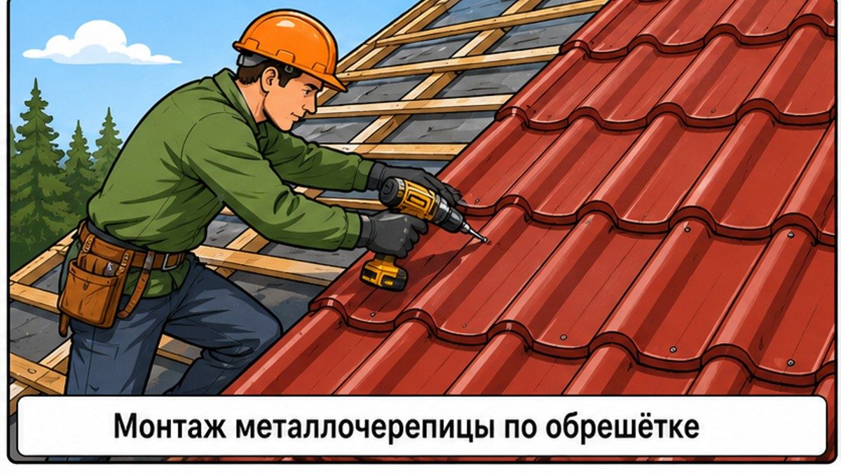 Монтаж металлочерепицы по обрешётке на каркасном доме