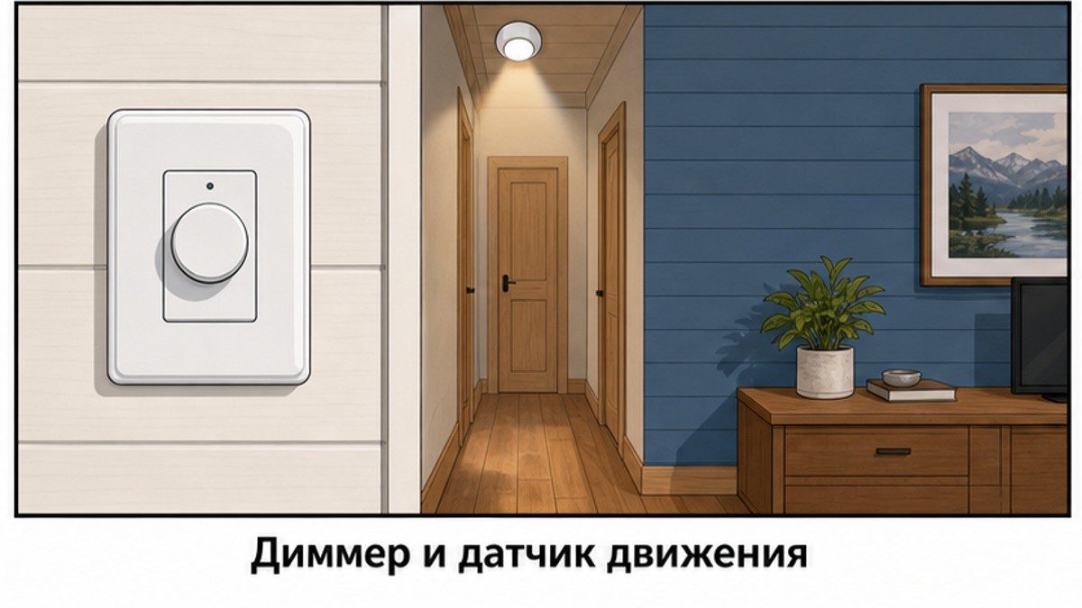 Диммер и датчик движения в коридоре частного дома