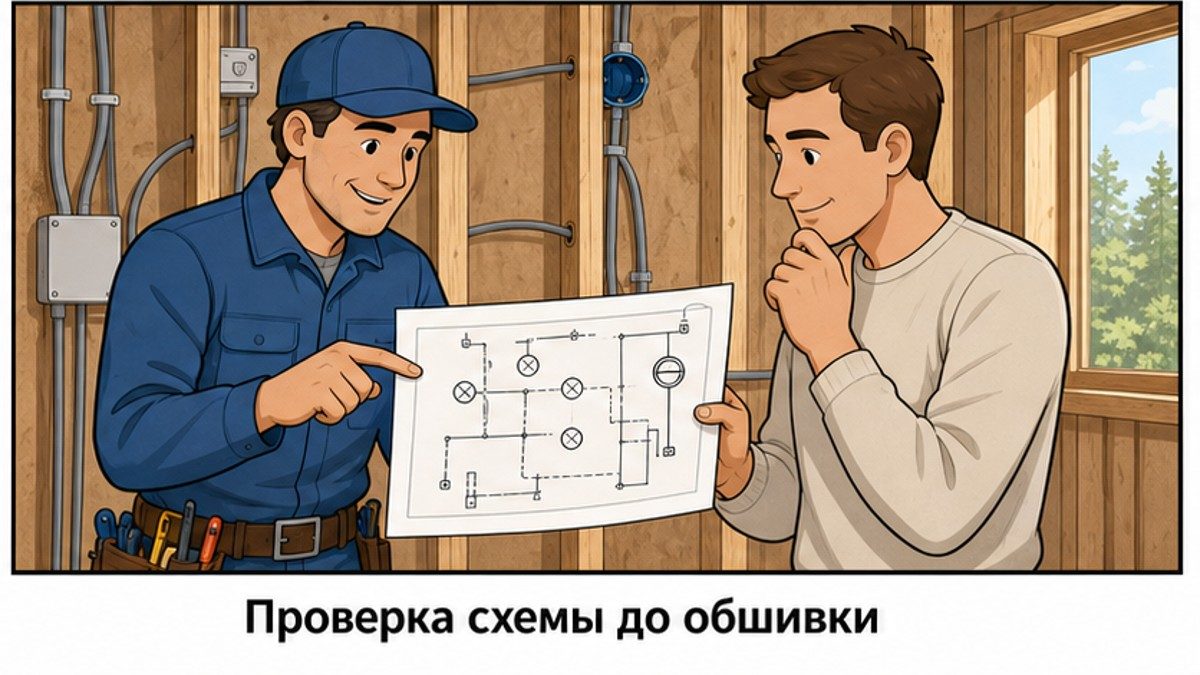 Проверка схемы освещения перед финальной обшивкой стен