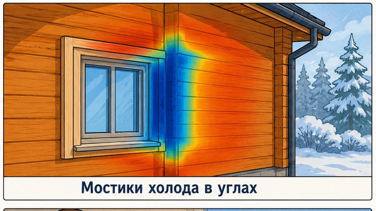 Мостик холода в углу дома у окна