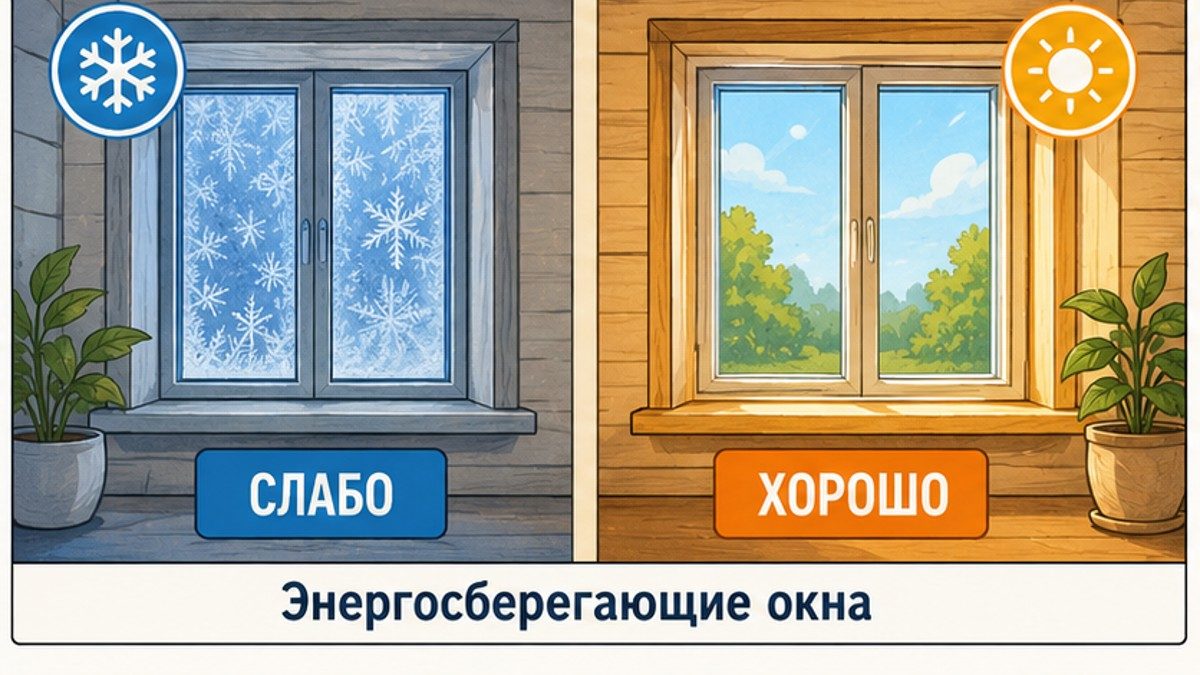 Сравнение энергосберегающего окна и обычного окна с изморозью