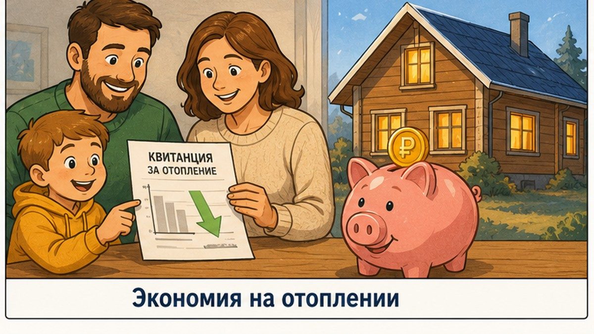Семья экономит на отоплении в энергоэффективном доме