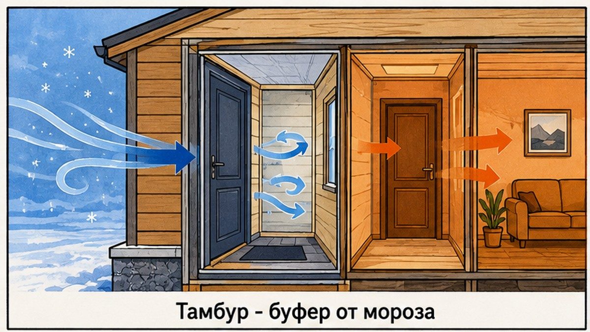 Тамбур как буферная зона от мороза перед входом в дом