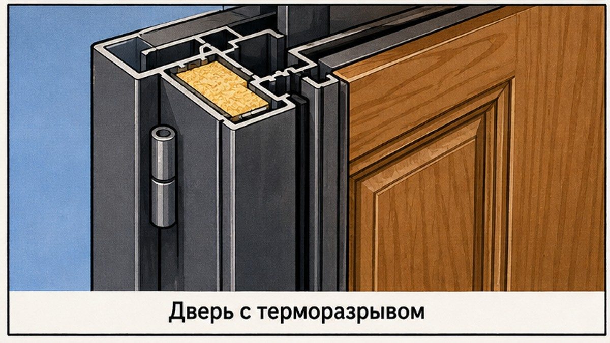 Дверь с терморазрывом в раме в разрезе