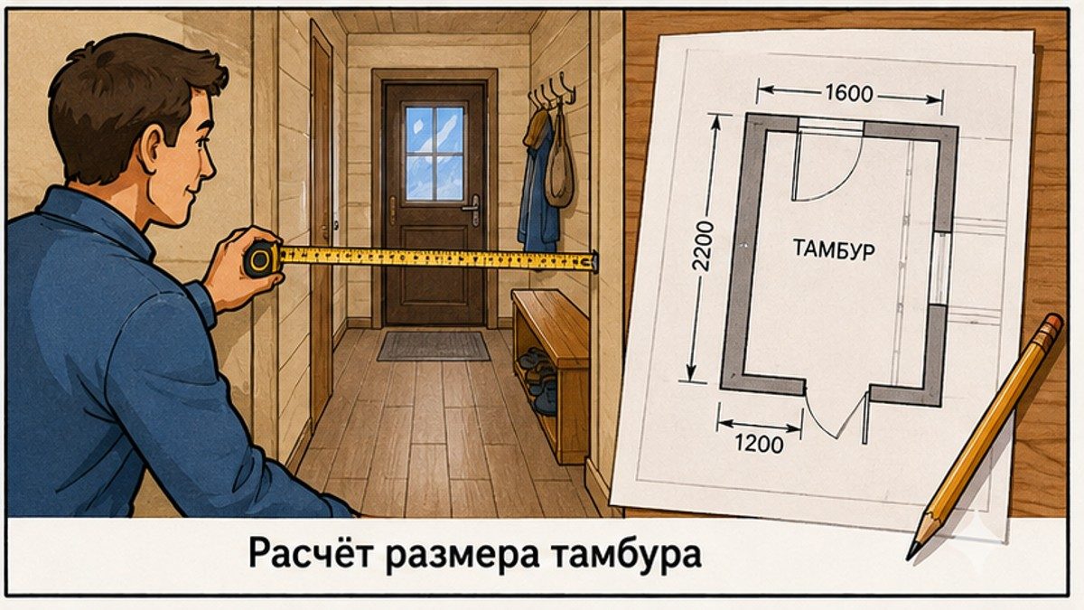 Расчёт размера тамбура по плану дома